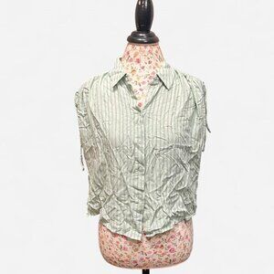 Express green striped blouse with ruffle sleeves #greenblouse size small  Gr5